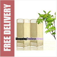 Wicker Handwoven 4 Part Panel Partition Room Divider Screen Cream Standard